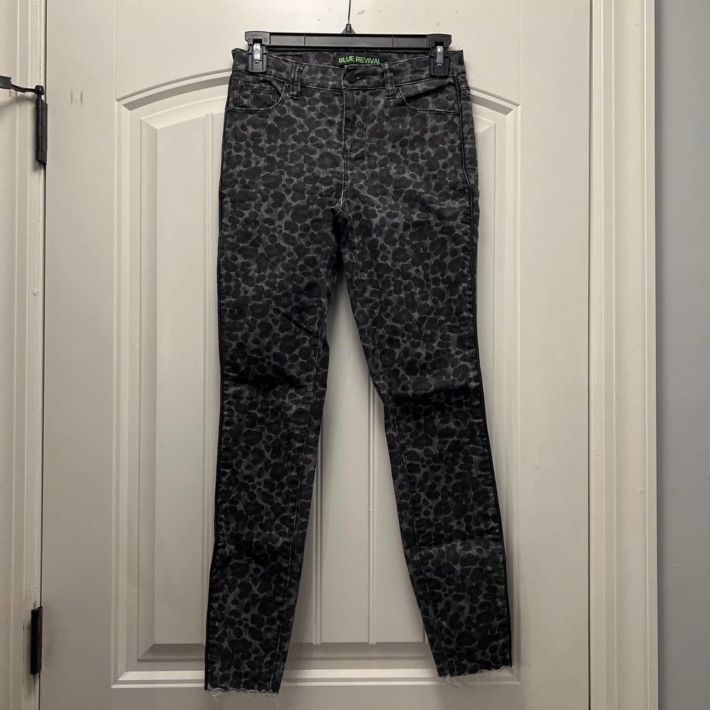 Blue Revival Women's Leopard Print Straight Skinny Jeans‎ Black Gray Size 24